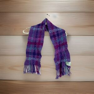 Suantrai Of Ireland Women’s 100% Wool Scarf Purple Fushia Blue Vintage 42”X7”